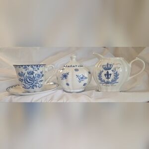 BTaT- Blue Dream Tea Set, Tea cup 8oz And Plate, Creamer and Sugar Set
